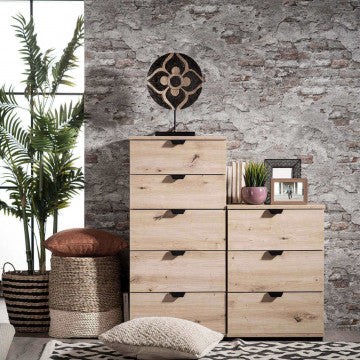 Comodino in truciolare bilaminato, finitura rovere grigio, 45x40x63 cm