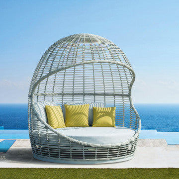 Conchiglione rotondo in wicker grigio con cuscino, diametro 110 cm