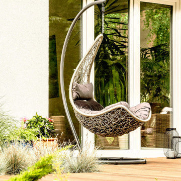 Dondolo in metallo tortora con seduta in wicker - Struttura tubo 42x2,5mm