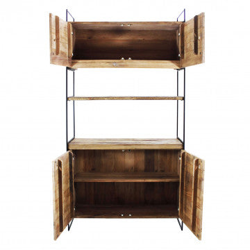 Mobile con 2 ripiani e 4 ante in legno di pino riciclato 99x40x190 cm