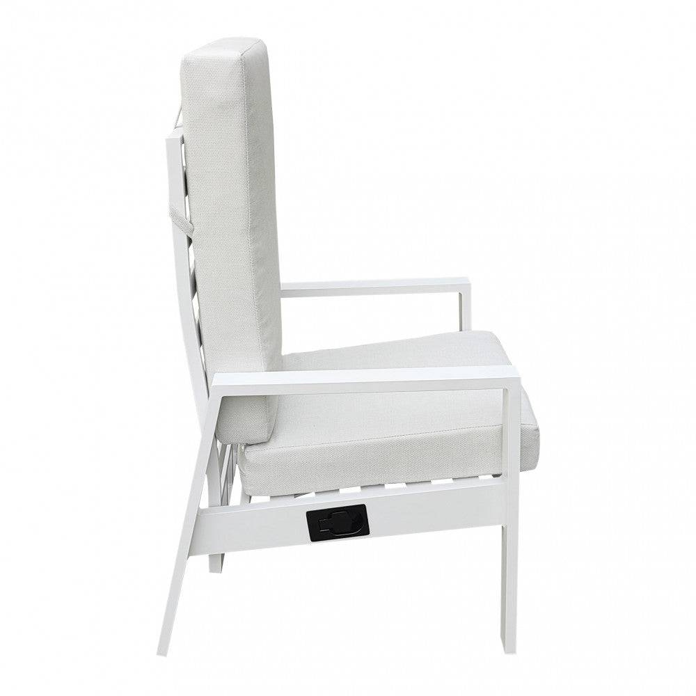 Poltrona reclinabile Giacarta in alluminio verniciato bianco con cuscino, struttura moderna, ideale per esterni e relax, SKU: AT804266-BIAN