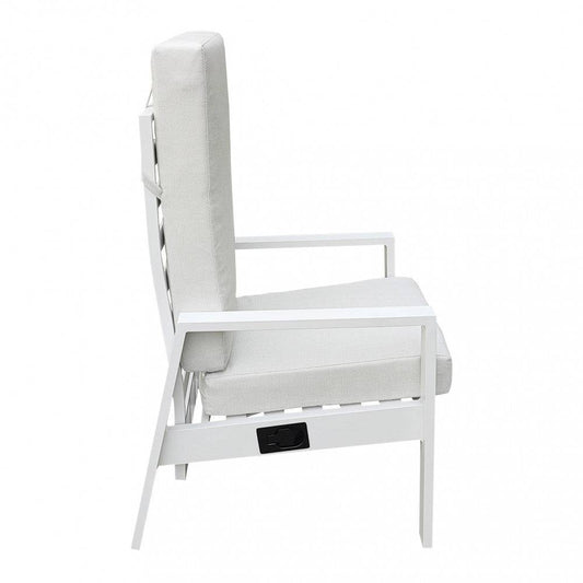 Poltrona reclinabile Giacarta in alluminio verniciato bianco con cuscino, struttura moderna, ideale per esterni e relax, SKU: AT804266-BIAN
