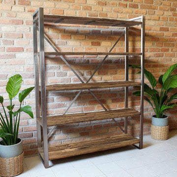 Mobile in legno riciclato con 5 ripiani 118x37x218 cm