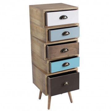 Cassettiera 5 cassetti MDF con gambe pino, 40x36,5x99 cm
