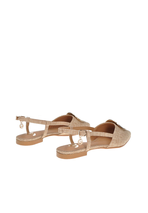 Decollete Aperto Dietro Mika Tessuto con Cinturino Applicazioni in Metallo Sottopiede Imbottito Pelle Tacco 2 cm