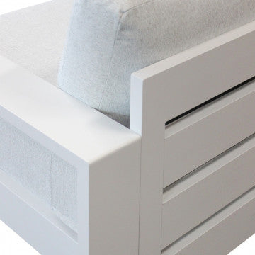 Salotto 3 posti in laminato HPL e alluminio con cuscini