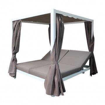 Gazebo letto struttura in alluminio, tettuccio apribile, cuscini imbottiti