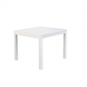 Tavolo da giardino Hawaii in alluminio bianco chiuso, compatto e quadrato, perfetto per piccoli spazi esterni.