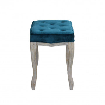 Sgabello in legno con rivestimento in velluto blu, dimensioni 50x36x47 cm