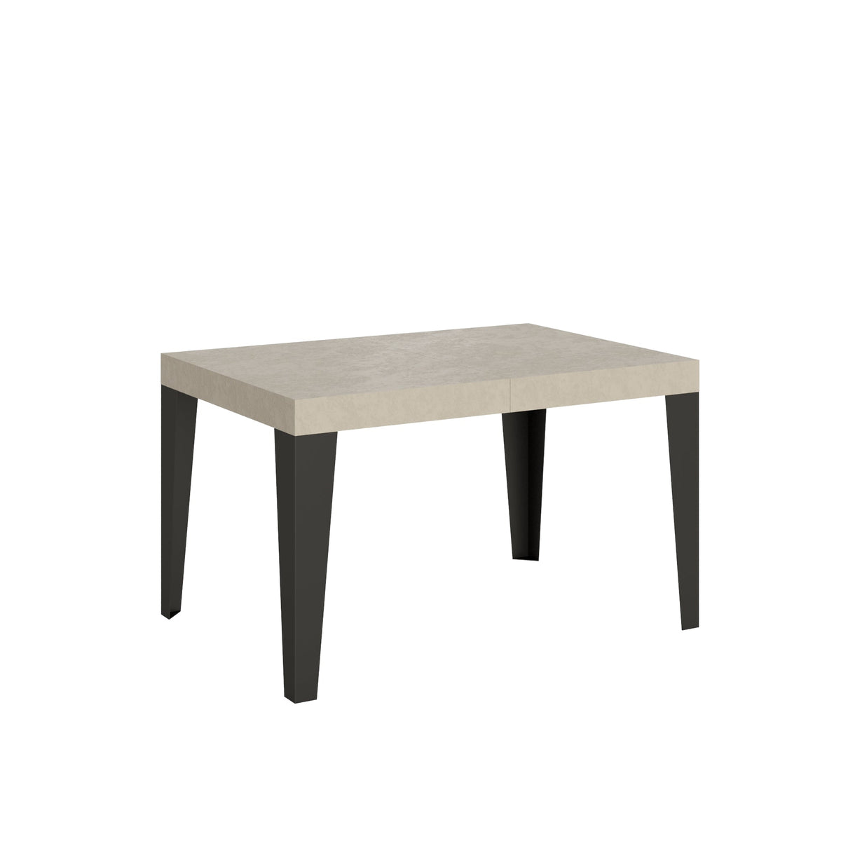 Tavolo allungabile Flame con gambe antracite, finitura effetto cemento chiaro, design moderno per ambienti eleganti e funzionali.