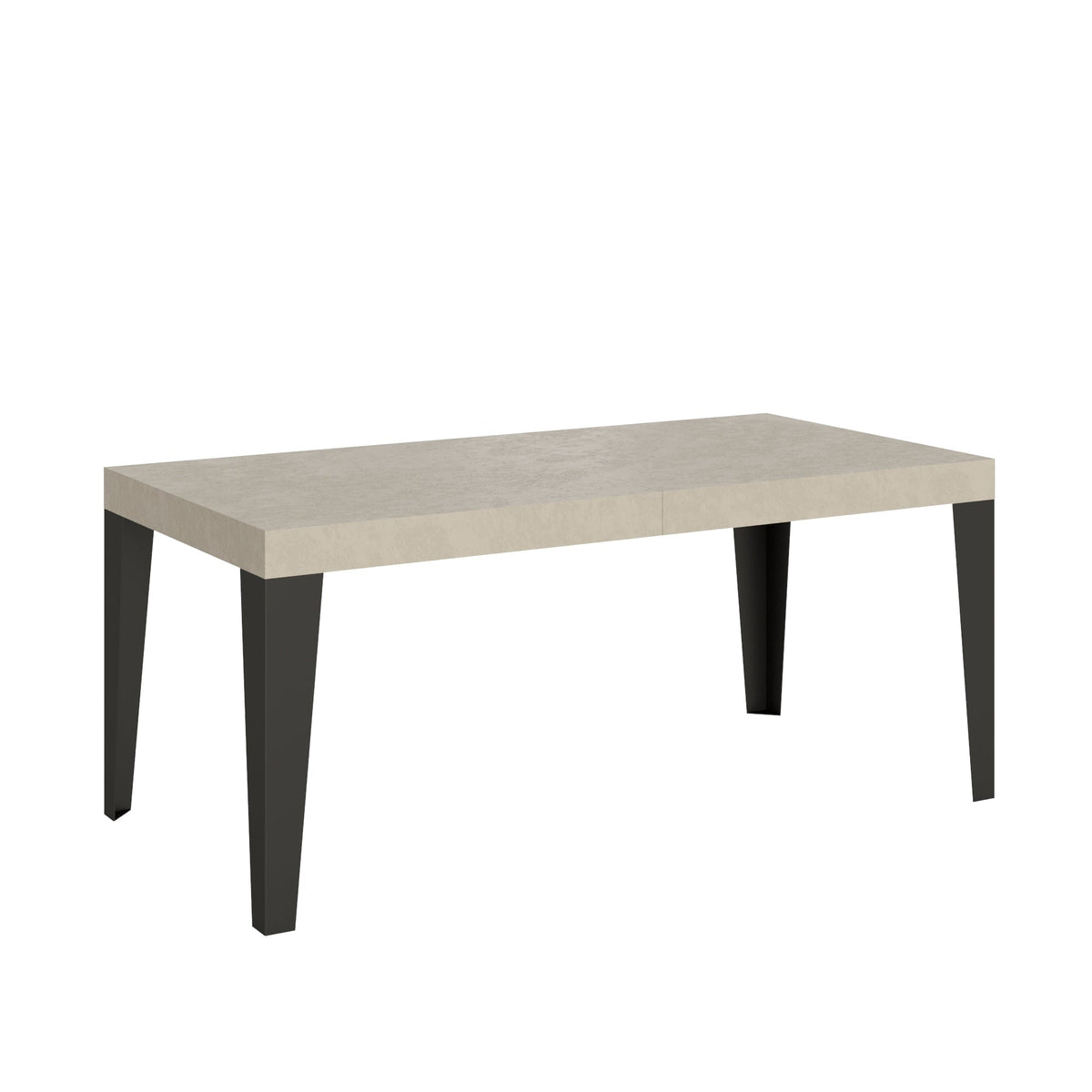 Tavolo Allungabile Flame con Gambe Antracite - Eleganza Italiana, in sala da pranzo con parete in mattoni bianchi e tappeto beige.