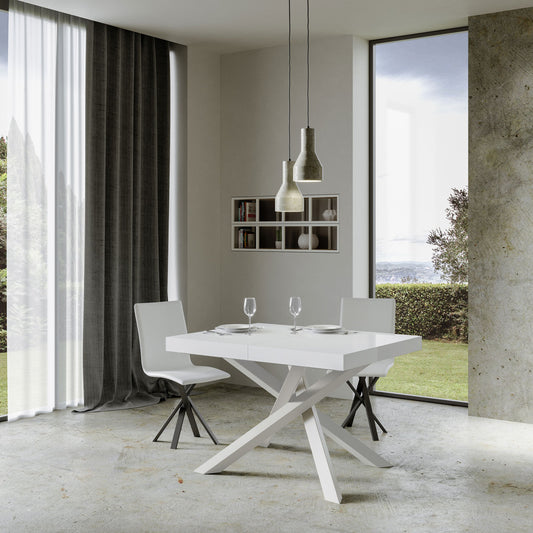Tavolo Estensibile Volantis con Struttura Bianca P.90 in versione compatta, finitura bianca, ideale per ambienti moderni e luminosi.
