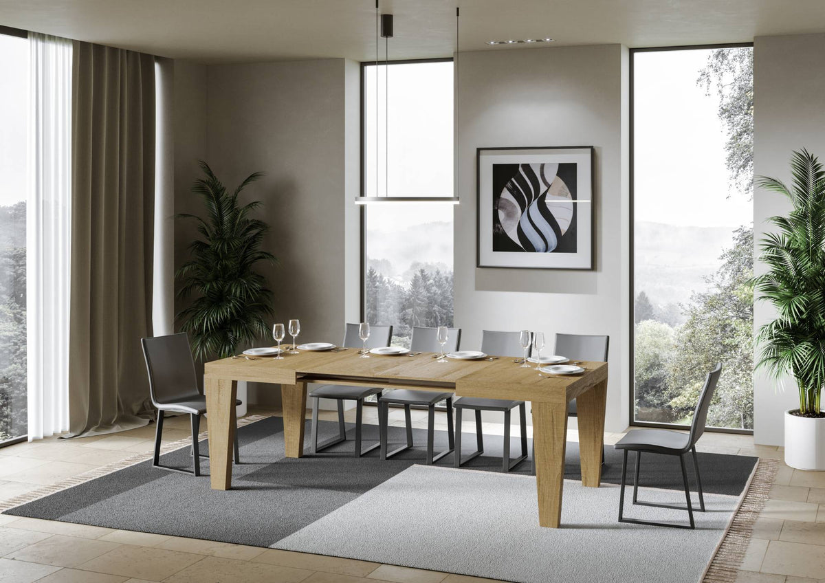 Tavolo allungabile Spimbo rovere naturale completamente esteso, perfetto per ospitare numerosi ospiti con stile.