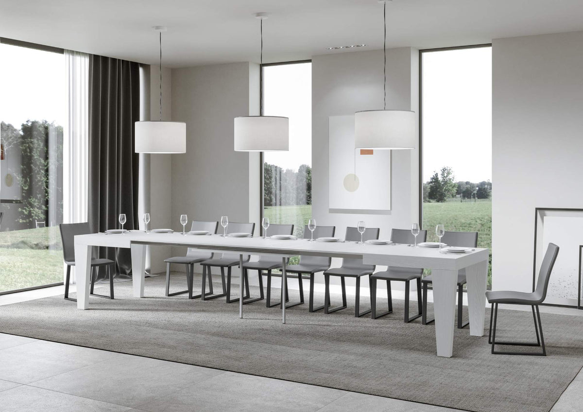 Tavolo allungabile Spimbo bianco frassino in versione maxi, ideale per grandi spazi e occasioni speciali.
