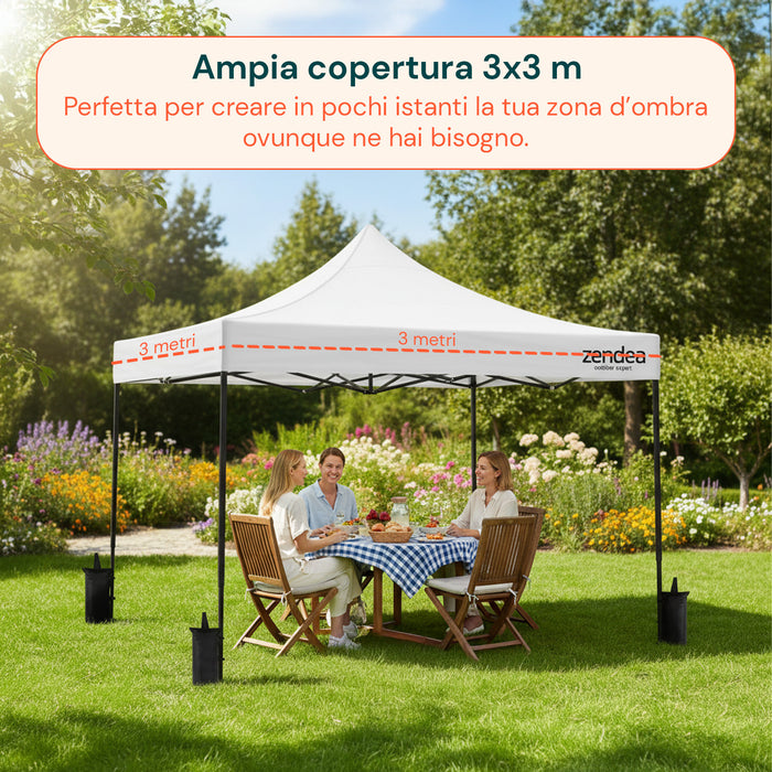 Gazebo Pieghevole 3x3m Bianco Impermeabile Oxford 600D