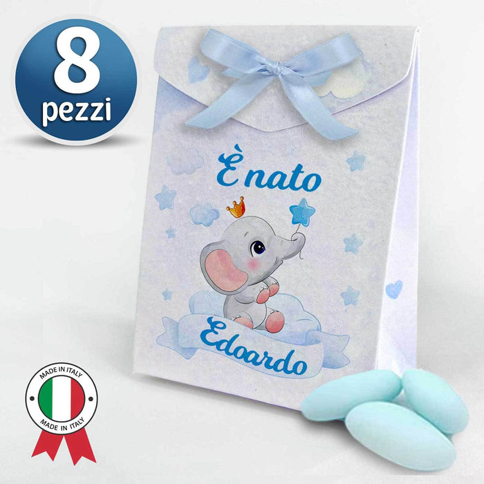 Set 8 Scatoline Bomboniere Personalizzate Orsetto Blu