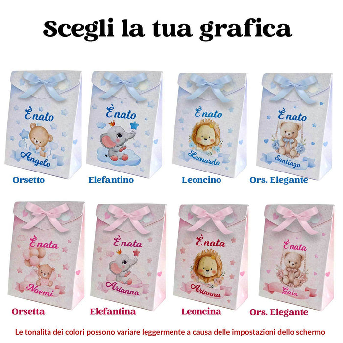 Set 8 Scatoline Bomboniere Personalizzate Orsetto Blu