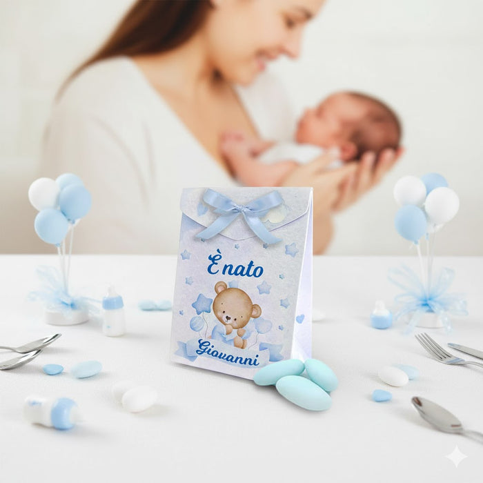 Set 8 Scatoline Bomboniere Personalizzate Orsetto Blu