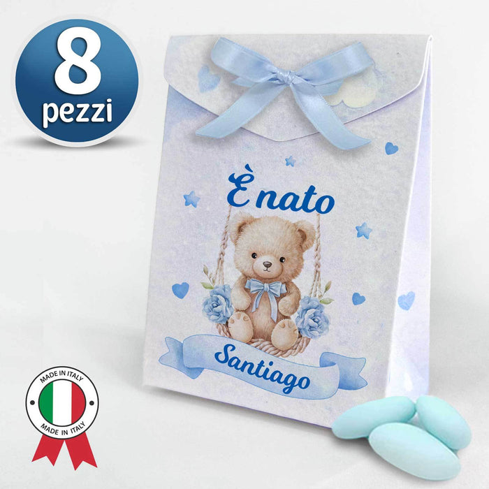 Set 8 Scatoline Bomboniere Personalizzate Orsetto Blu