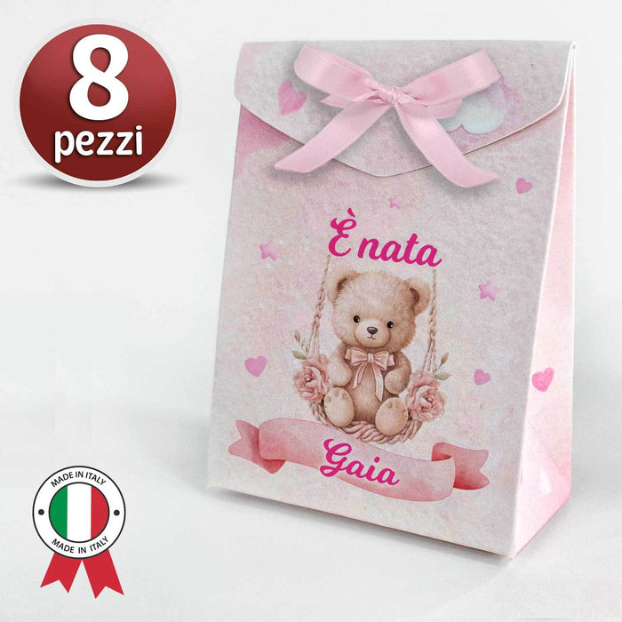 Set 8 Scatoline Bomboniere Personalizzate Orsetto Blu