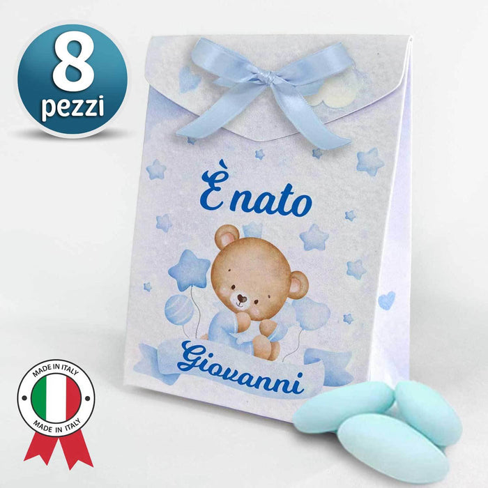 Set 8 Scatoline Bomboniere Personalizzate Orsetto Blu