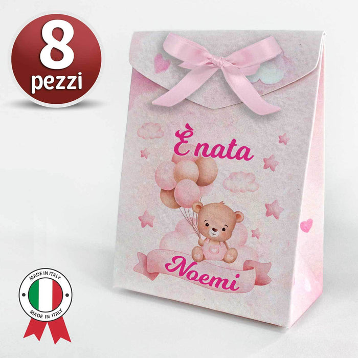 Set 8 Scatoline Bomboniere Personalizzate Orsetto Blu
