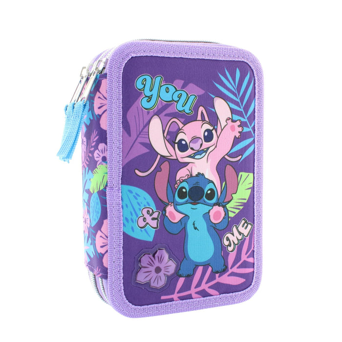 Astuccio Triplo Scomparto Stitch & Angel Tropical 🌺