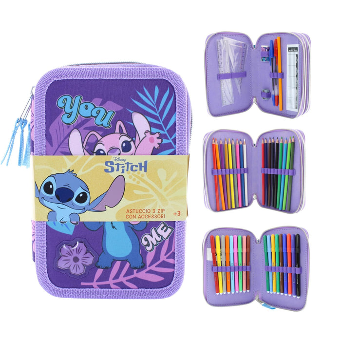 Astuccio Triplo Scomparto Stitch & Angel Tropical 🌺