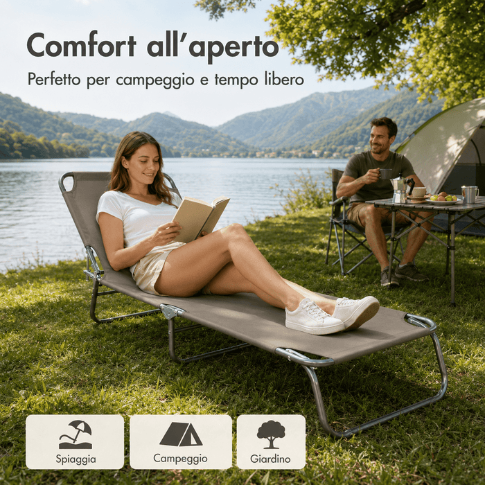 Lettino Solarium Pieghevole 187cm Tessuto Oxford 110kg