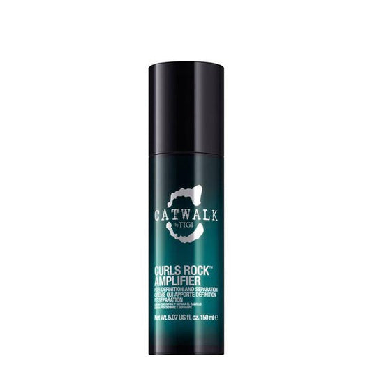 Flacone spray di TIGI CATWALK CURLS ROCKAMPLIFIER, crema definizione ricci, contenuto 150 ml, confezione cilindrica nera e verde scuro
