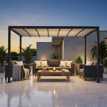 Pergola retrattile motorizzata 3x3 in alluminio e PVC con LED