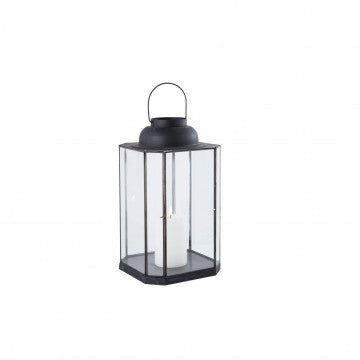 Lanterna in metallo e vetro colore antracite, dimensioni 27x27x61,5 cm