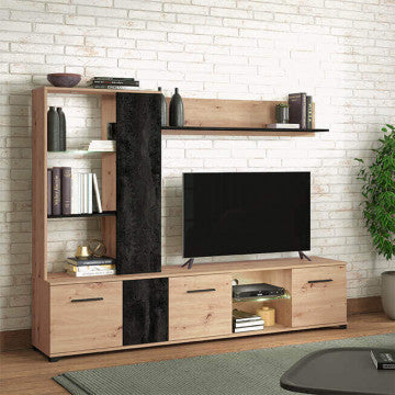 Soggiorno Alhambra rovere artigiano e carbon 202x40x155,5 cm truciolare