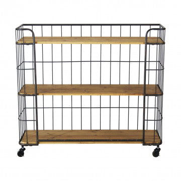 Mobile in ferro e legno con 3 ripiani, 104x36x93 cm, truciolare