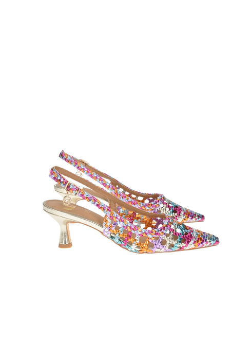 GD246 Decollete Aperto Dietro Gold E Gold In Ecopelle Con Cinturino Sottopiede Imbottito In Pelle Tacco Alto 6 Cm