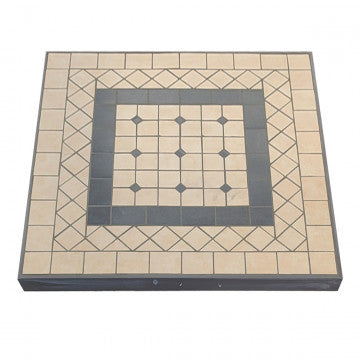 Tavolo quadrato con piano in mosaico, base in ferro verniciato, 80x80x74 cm