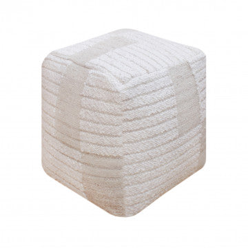 Pouf quadrato in lana avorio con decoro, 40x40x40 cm