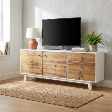 Porta TV legno 2 ante 3 cassetti 178x45x66 cm color naturale