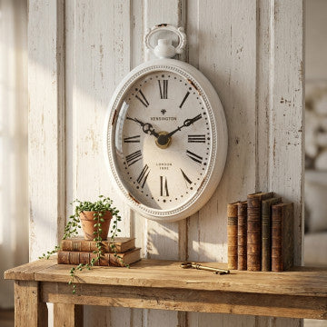 Orologio da parete in ferro bianco con vetro e acciaio, 9,8x4,5x15,3 cm