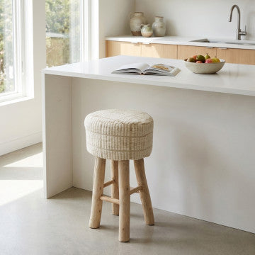 Sgabello in legno con seduta in cotone e lana 40x40x70 cm
