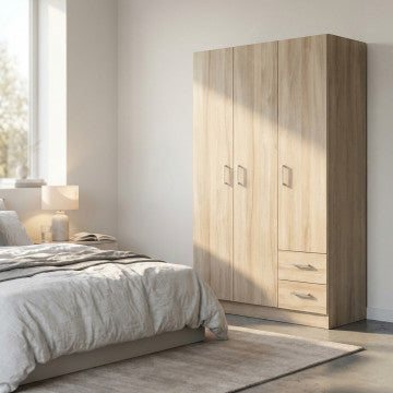 Armadio 3 ante 2 cassetti truciolare bilaminato olmo 120x52x190 cm