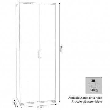Armadio 2 ante truciolare bilaminato bianco 75x38x174 cm