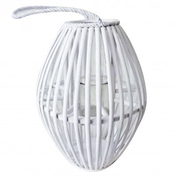 Lanterna in vimini bianco con vetro, diametro 30 cm, altezza 40 cm