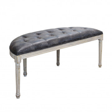 Panca in legno con rivestimento ecopelle vintage, 125x45x48 cm