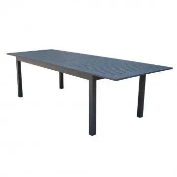 Tavolo Cuba allungabile 220/280 x 100 in alluminio verniciato antracite, ideale per esterni moderni e spazi ampi.