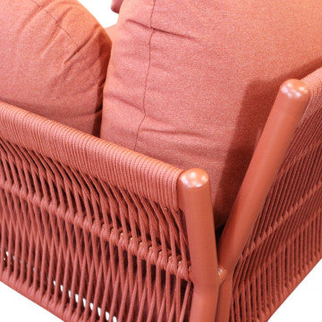 Divano 3 posti con poltrona e tavolino, struttura alluminio, rivestimento corda PVC