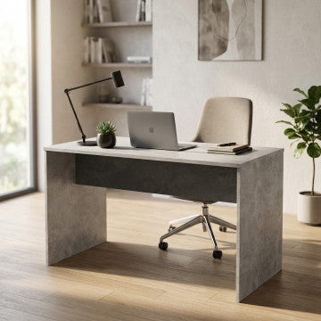 Scrivania in truciolare bilaminato grigio effetto cemento 138,5x68x75 cm