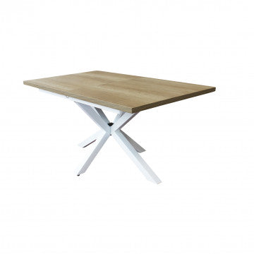 Tavolo allungabile piano melamina con venature, struttura metallo, 160/200x90 cm