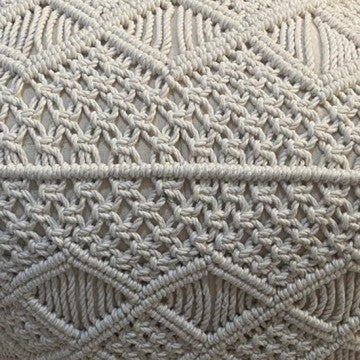 Pouf Tripoli in cotone bianco, struttura compatta e leggera