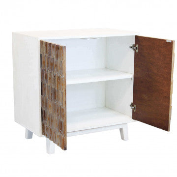 Mobile bianco 2 ante decoro naturale legno 90x50x89 cm